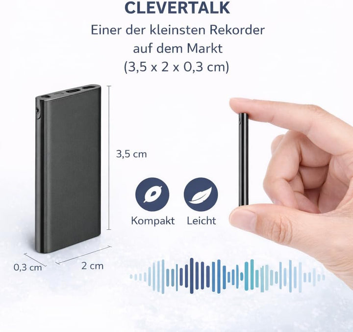 CleverTalk Q1 KI-Sprachrekorder | Sprachaktiviert | Mobile App, Mac, Windows und Web | Europäische C