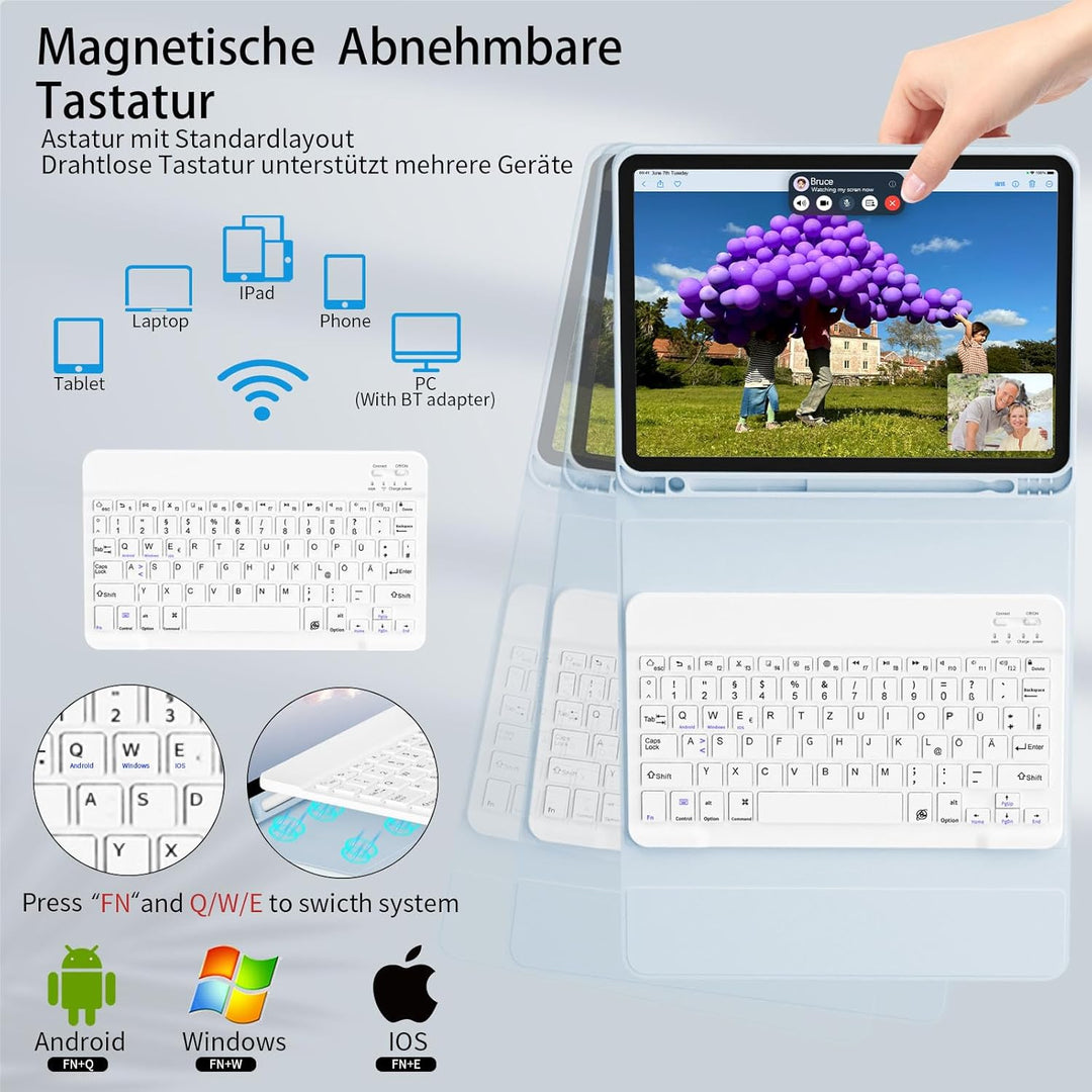 Hülle mit Tastatur für iPad Air 11 Zoll M4/M3/M2 (2026/2025/2024), iPad Air 5/4 Generation (2022/202