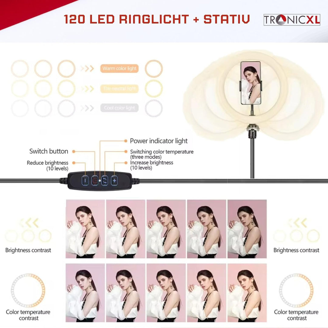 TronicXL XXL Ringlicht mit 210cm Stativ gross + Ring Light mit Smartphone Halterung Tripod Beauty Li