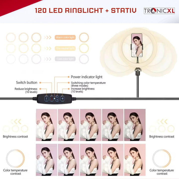 TronicXL XXL Ringlicht mit 210cm Stativ gross + Ring Light mit Smartphone Halterung Tripod Beauty Li