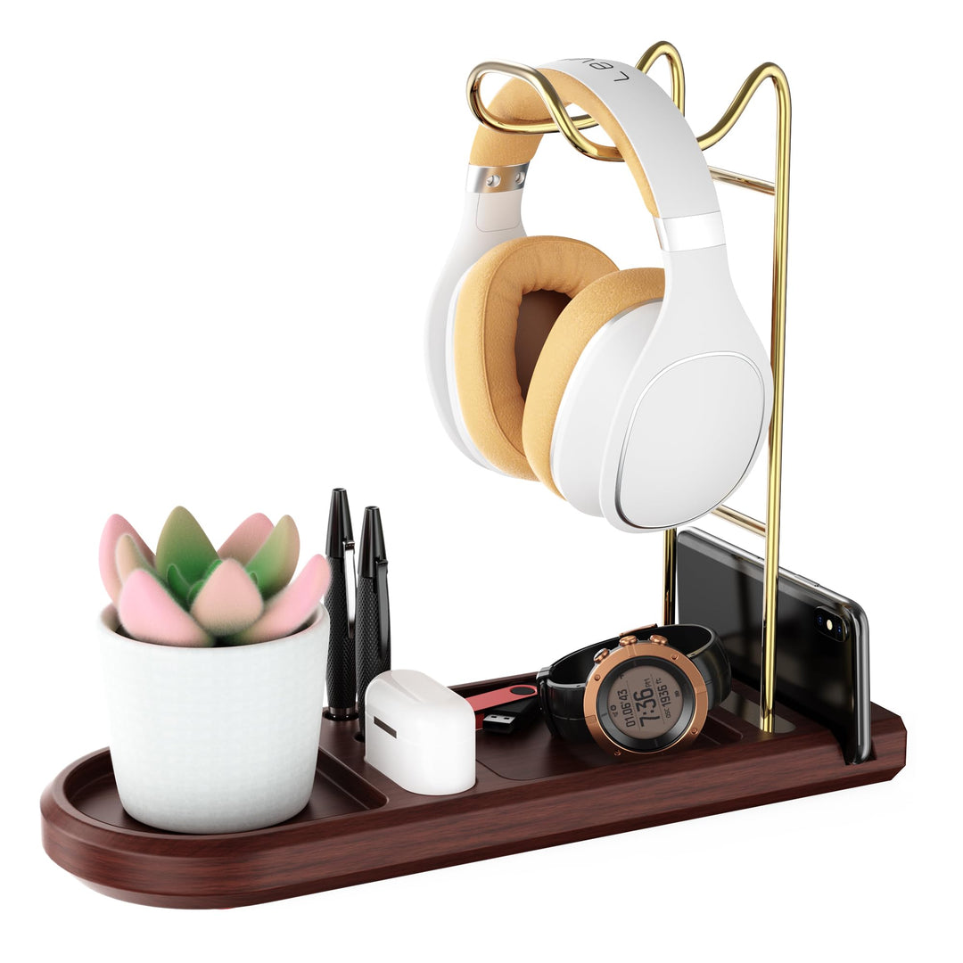 Kopfhörerständer aus Holz für Schreibtisch, Headset-Halter mit Aufbewahrungsbasis, Game-Controller u