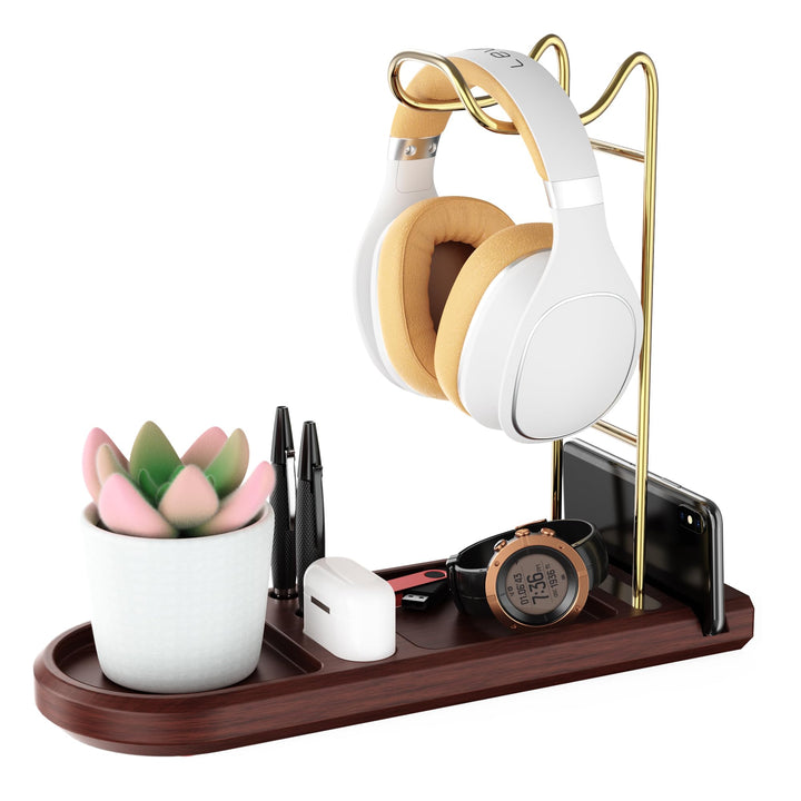 Kopfhörerständer aus Holz für Schreibtisch, Headset-Halter mit Aufbewahrungsbasis, Game-Controller u