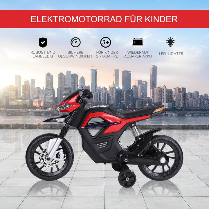 HOMCOM Kindermotorrad Kinder-Elektromotorrad Elektro-Motorrad für Kinder 3-6 Jahren Licht Musik MP3