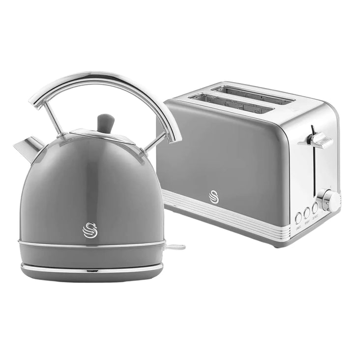 Swan Retro Set Frühstückswasserkocher 1,8L Kabelloser Wasserkocher mit Edelstahl-Heizelement, 2 Sche