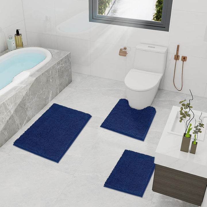 Badvorleger Set 3-Teilig-Weiches Badematten Set mit Rutschfester, Chenille Saugfähige Badteppiche Se