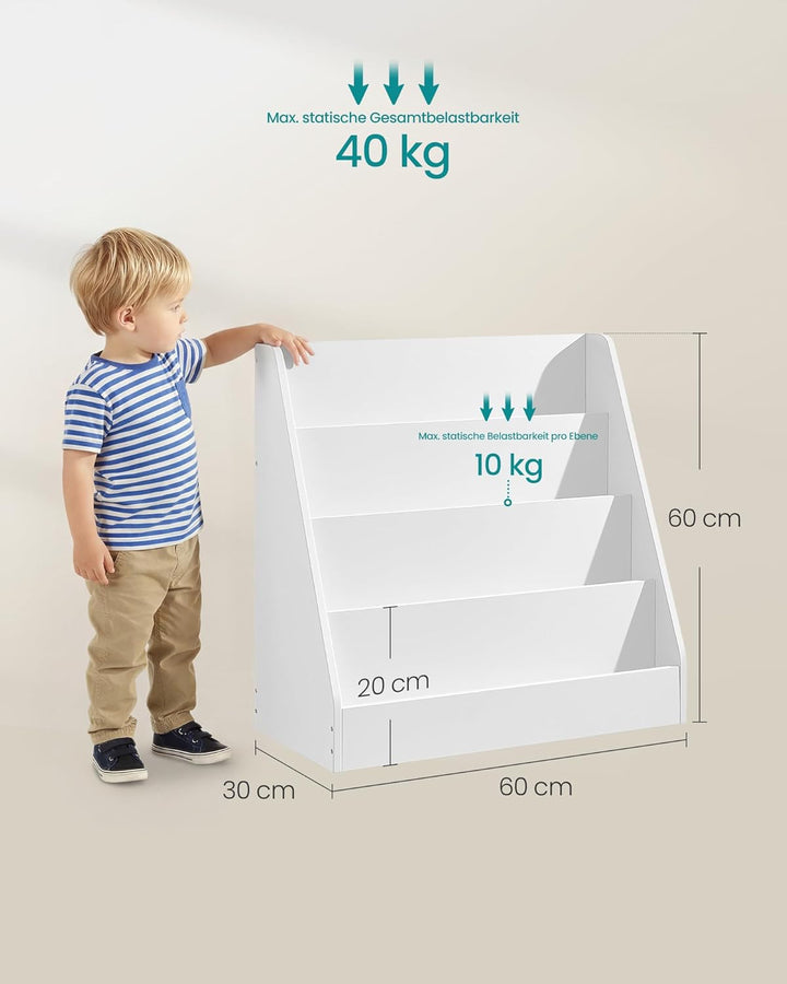 SONGMICS Bücherregal Kinder, Kinderregal, Montessori Regal mit 4 Ebenen, für Bilderbücher, Kinderzim