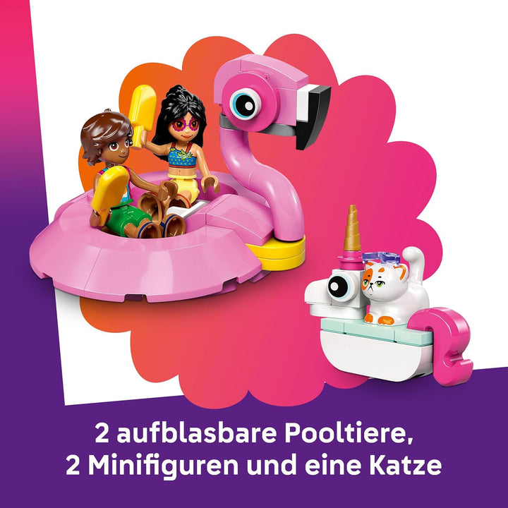 LEGO Friends Poolparty mit Einhorn und Flamingo - Spielzeug mit Tier Schwimmtieren, 2 Minifiguren, K