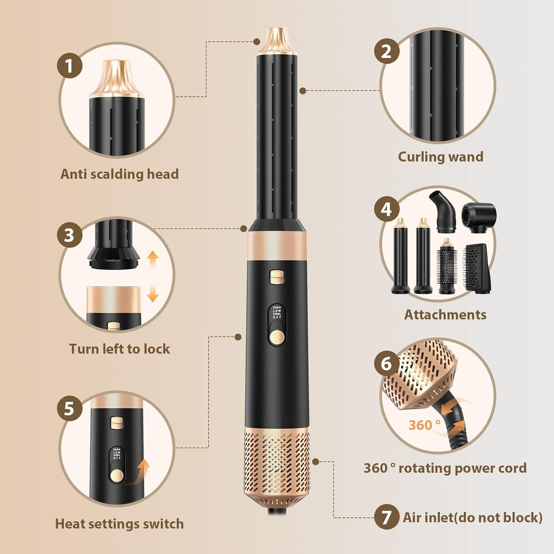 Sendowtek Haarstyler 6 in 1, Airstyler Set 950W Multi Haarstyling Geräte mit 3 Temp Lockenstab Warml