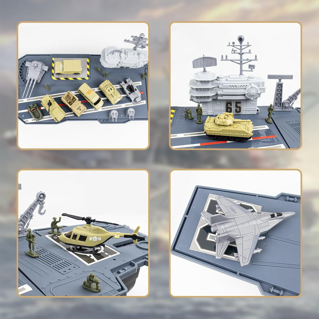 RedCrab Flugzeugträger Spielset, Militär Schlachtschiff Modell Spielzeug mit Militar Auto, Militärfl