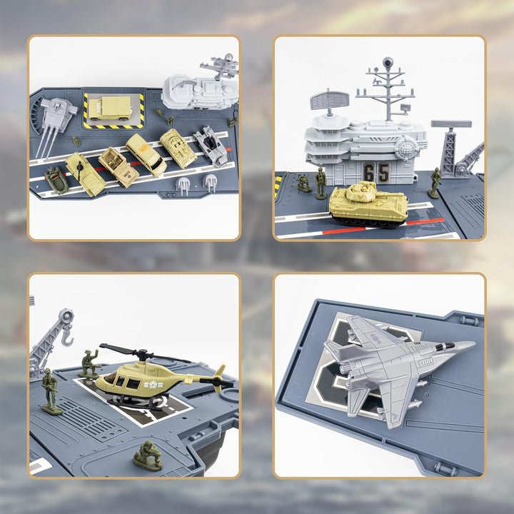 RedCrab Flugzeugträger Spielset, Militär Schlachtschiff Modell Spielzeug mit Militar Auto, Militärfl