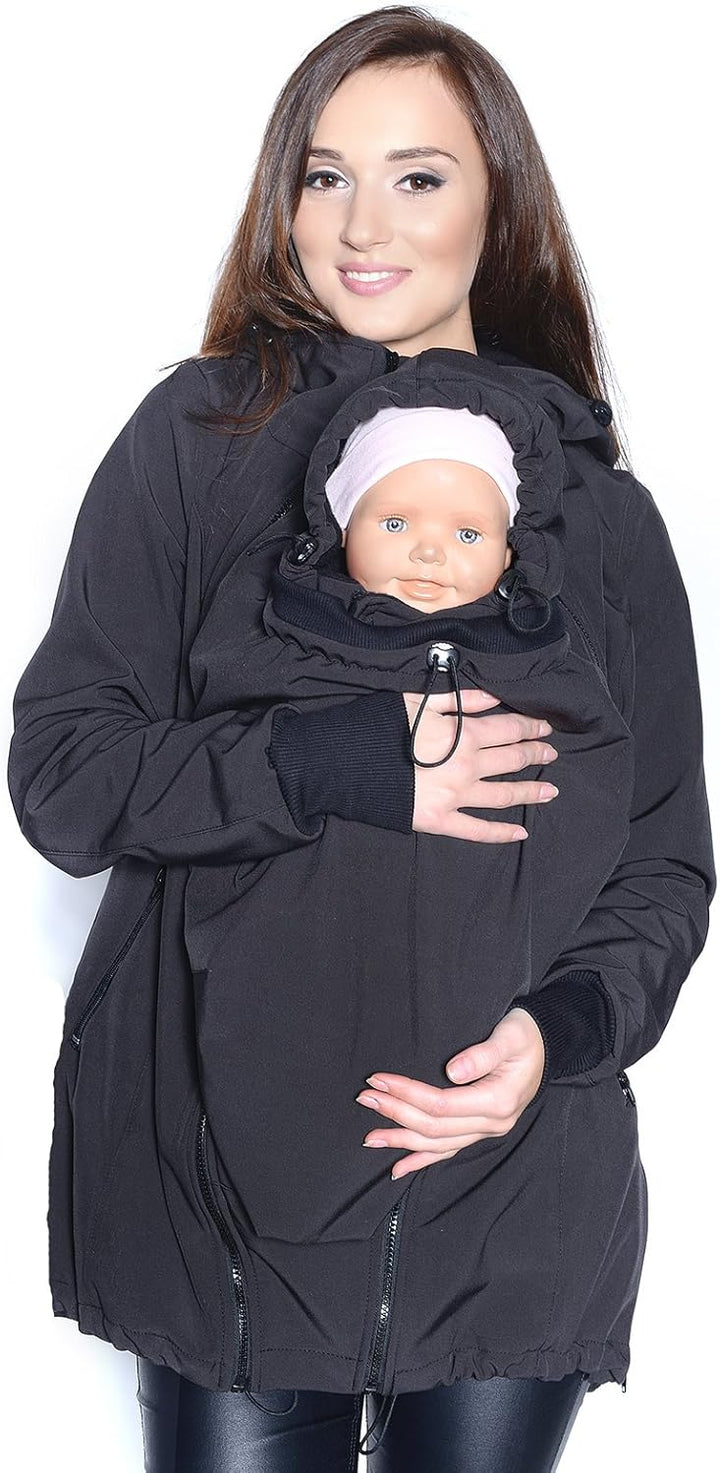 Mija - 3in1 Tragejacke für Babytrage, Umstandsjacke, Jacke Softshell 4068 XL Schwarz, XL Schwarz