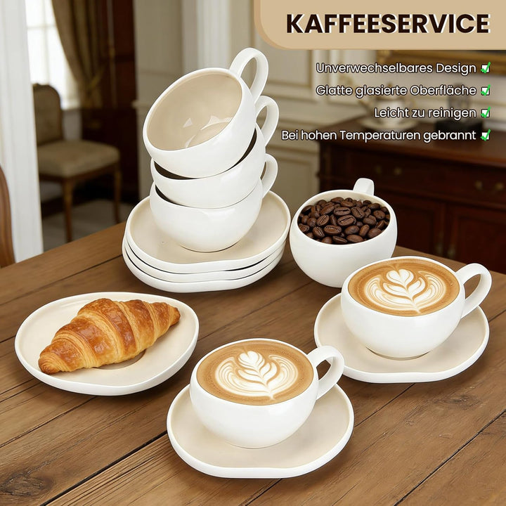 HOMELUX Espressotassen Set 6-Teilig mit Untertasse, 120ml Keramik,Hellbeige | Kaffeetassen Mit Unter
