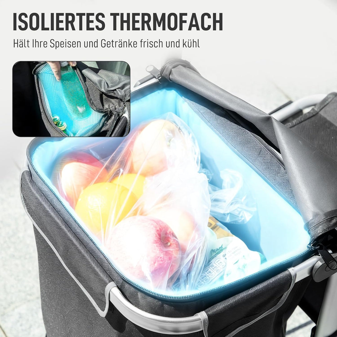 HOMCOM 3-in-1 Einkaufstrolley klappbar mit 40L Kapazität belastbar Trolley bis 25kg Einkaufswagen mi