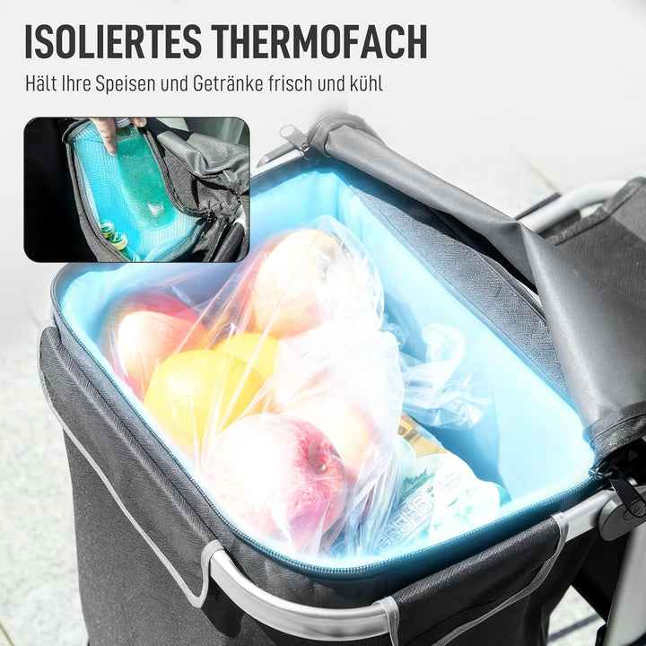 HOMCOM 3-in-1 Einkaufstrolley klappbar mit 40L Kapazität belastbar Trolley bis 25kg Einkaufswagen mi