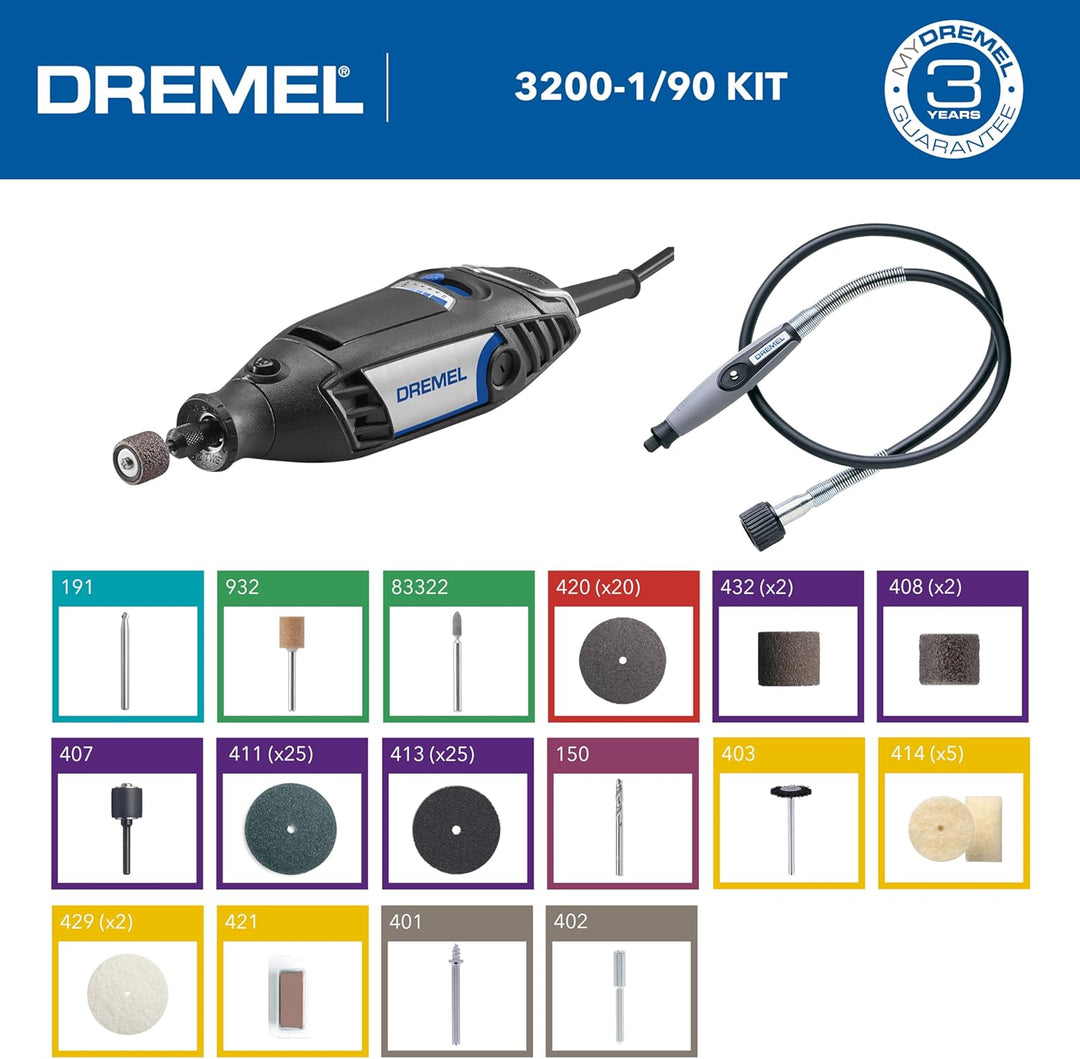 Dremel 3200 Multifunktionswerkzeug 130W, Mit 1 Aufsatz mit biegsamer Welle, 90 Zubehörteile, variabl