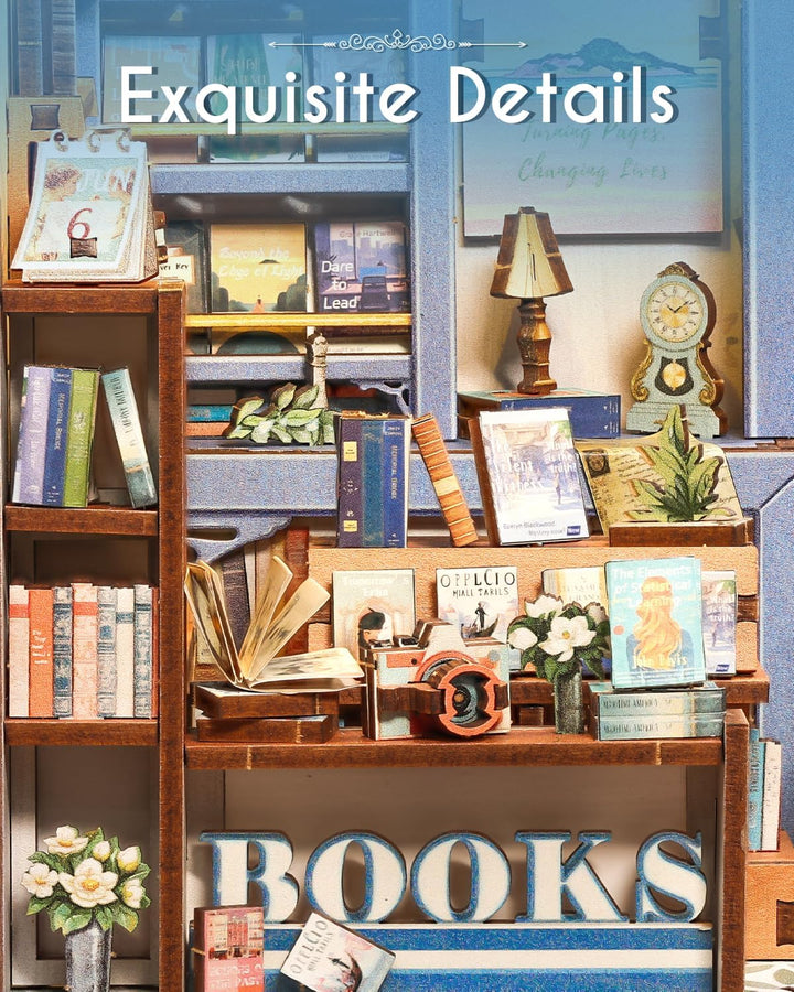 Cutefun Book Nook, DIY Miniatur Haus Kit für Erwachsene 3D Holzpuzzle Mini Booknook Bücherregal Mode