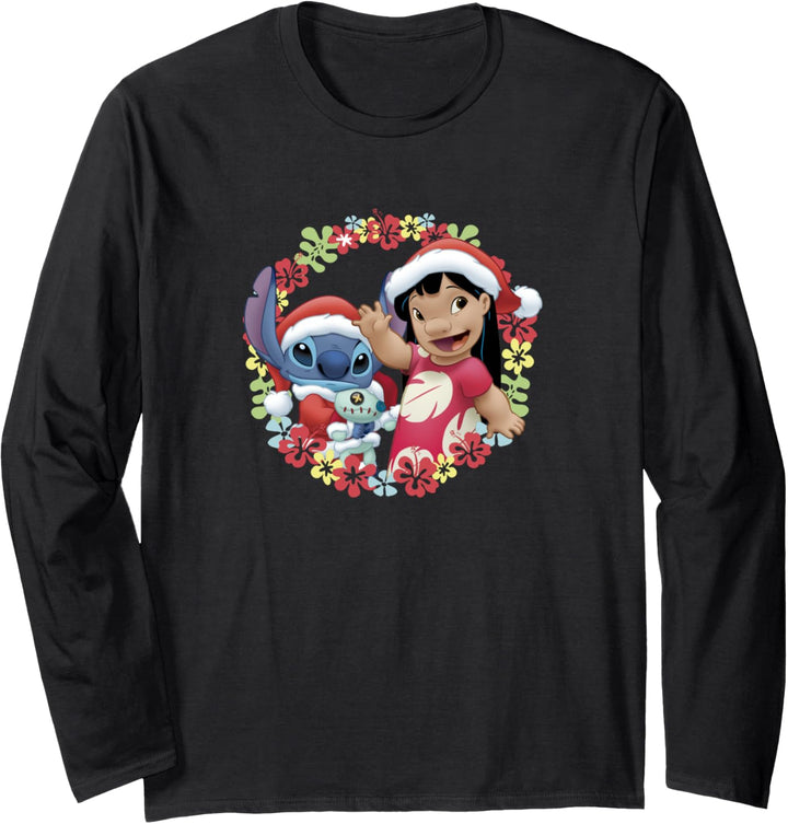 Disney Lilo & Stitch Christmas Flower Wreath Wave Langarmshirt