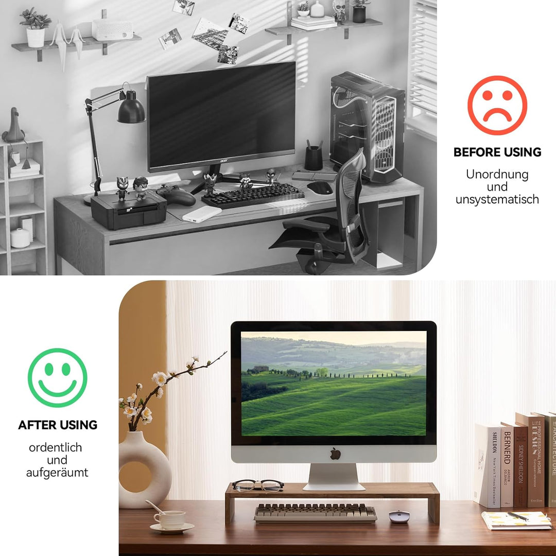 KIRIGEN Holz Monitorständer – Desktop Organizer für PC/Laptop/TV/Drucker | Büro-Aufsatz mit Stauraum