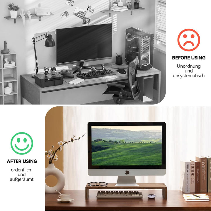 KIRIGEN Holz Monitorständer – Desktop Organizer für PC/Laptop/TV/Drucker | Büro-Aufsatz mit Stauraum