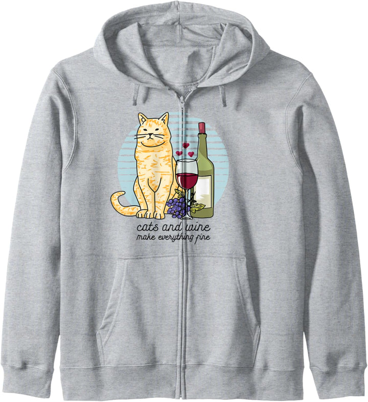 Cats and Wine make everything fine. Katzen & Wein Liebe Fun Kapuzenjacke