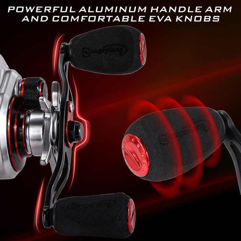 Sougayilang MAX Baitcasting Rolle 8.0:1 High Speed Gear Ratio Angelrolle 18LB Kohlefaser Drag Baitca