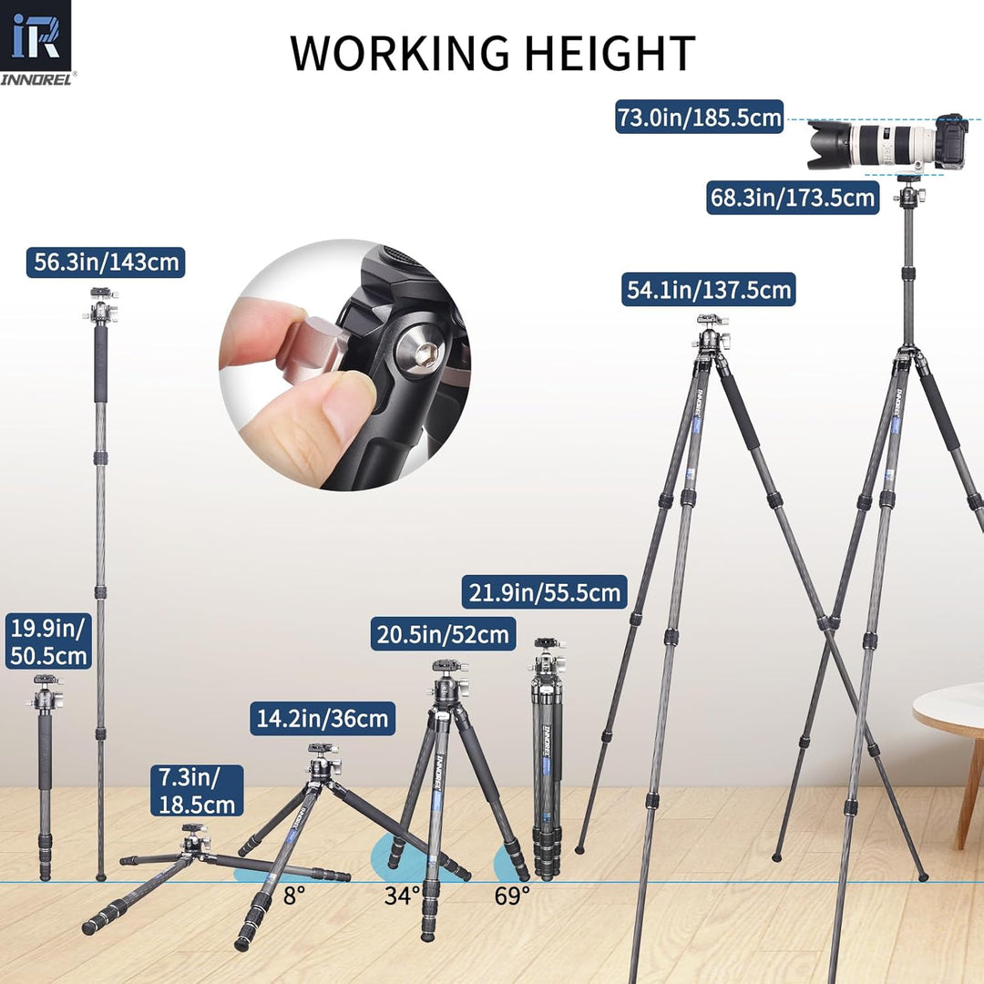 INNOREL KT254C Professionelles Reisestativ für DSLR-Kamera, robuster Ständer mit 29 mm Rohr, niedrig