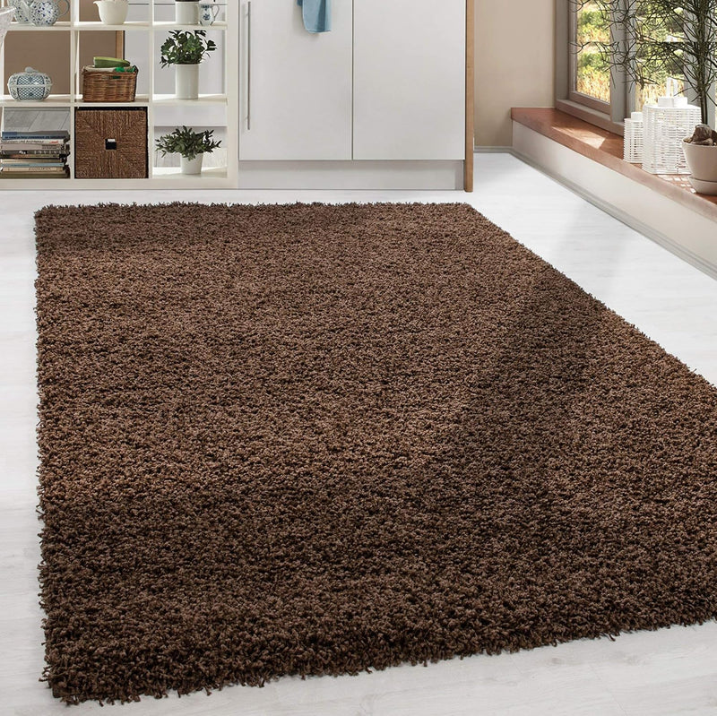 HomebyHome Teppich Wohnzimmer Shaggy Hochflor Braun Rechteckig 300x400 cm Einfarbig Design - Flausch