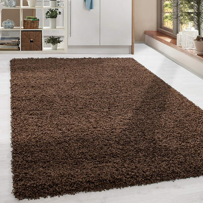 HomebyHome Teppich Wohnzimmer Shaggy Hochflor Braun Läufer 60x110 cm Design - Flauschiger Teppich Sc