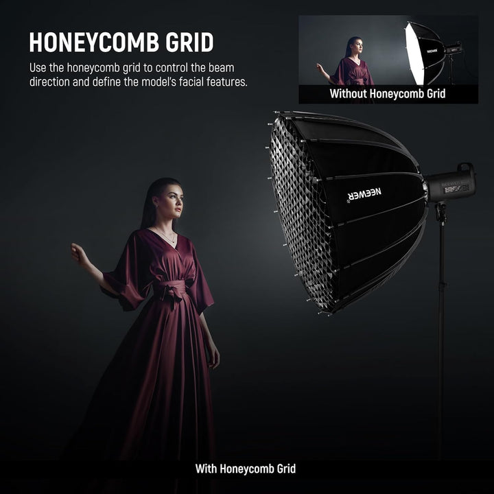 NEEWER 35,4"/90cm Softbox Parabolic Bowens Mount, Schnellwechsel mit Diffusoren/Gitter/Tasche für Vi