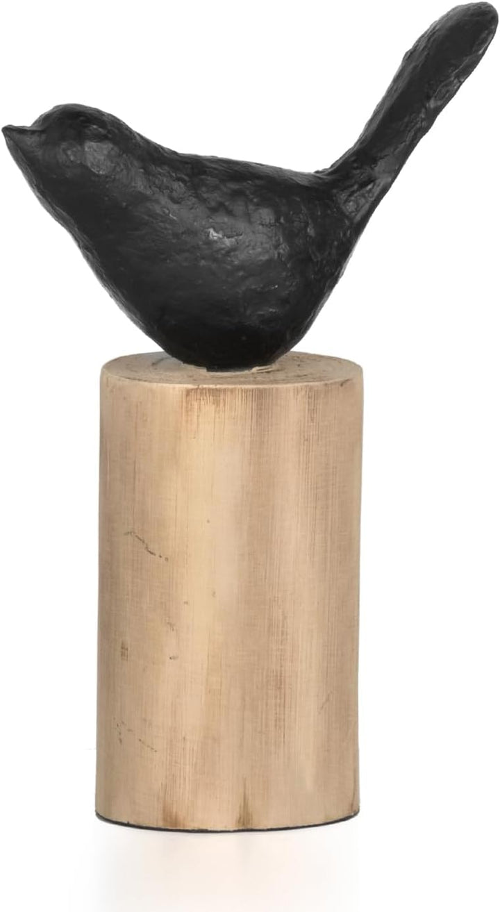 Moritz Skulptur I Vogel auf Baumstammm klein I 14,5 x 7,5 x 23 cm I Holzdeko I Skulpturen Deko I Mod