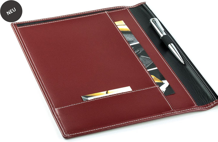 DELMON VARONE - Personalisierbare Schreibmappe DIN A4 aus Cambridge Top Grain Leder rot, Organizer K