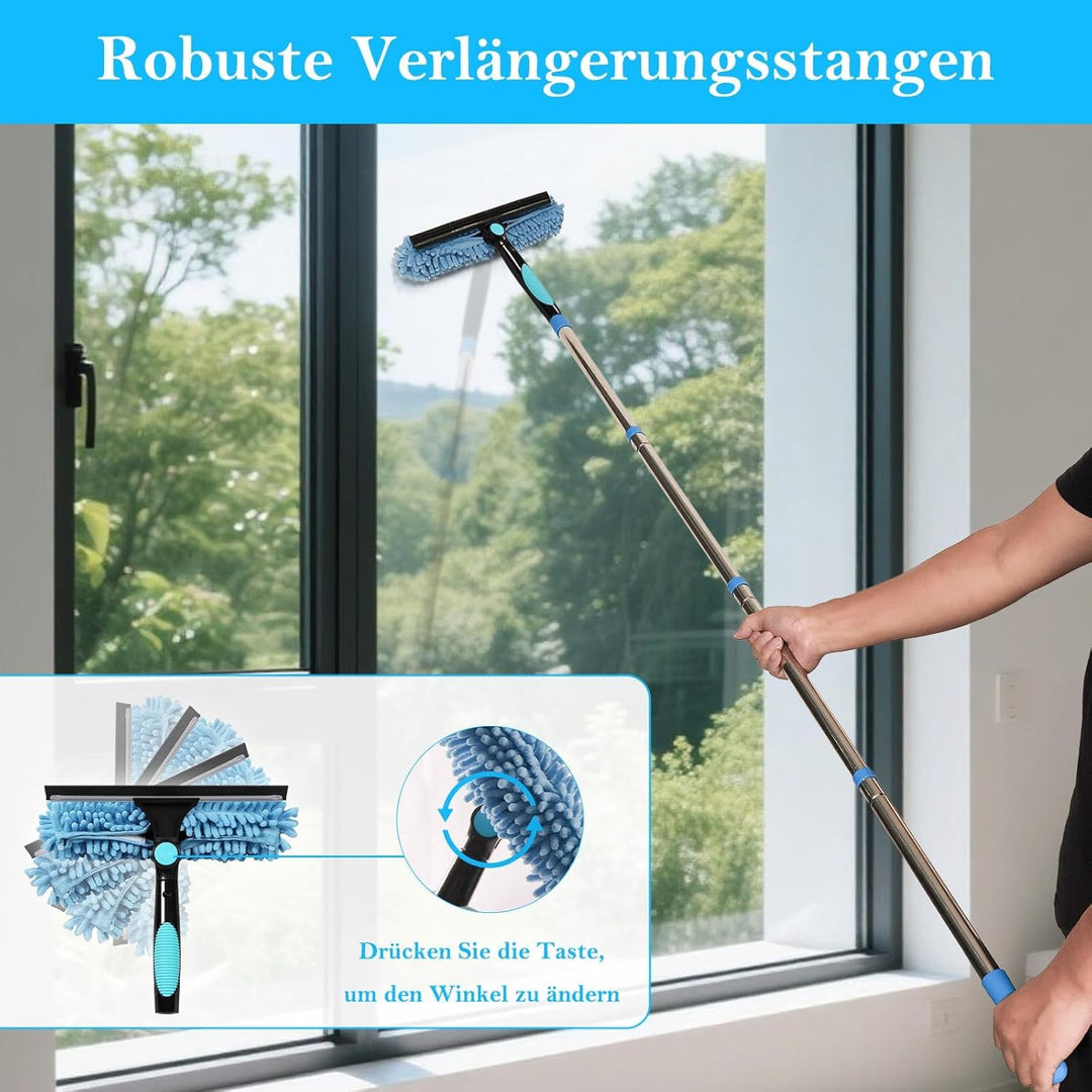 Terafeels 170cm Teleskop Fensterwischer Abzieher Set, 2 in 1 Teleskopstange Fensterreinigung ür Inne