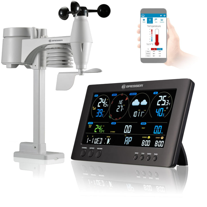 Bresser 7002586 Wetterstation Funk mit Aussensensor ClearView Wettercenter mit WLAN und 7-in-1 Profi