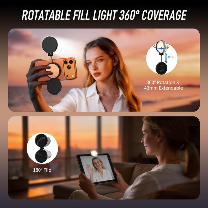 Magnetische Selfie Licht für iPhone Faltbare Ringlicht mit Spiegel Handystativhalter mit Beauty Ligh
