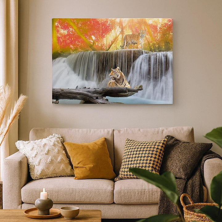 Bilder auf Leinwand 100x70cm Leinwandbild Tiger natur tier paradies Gross Wanddeko Bild Schlafzimmer