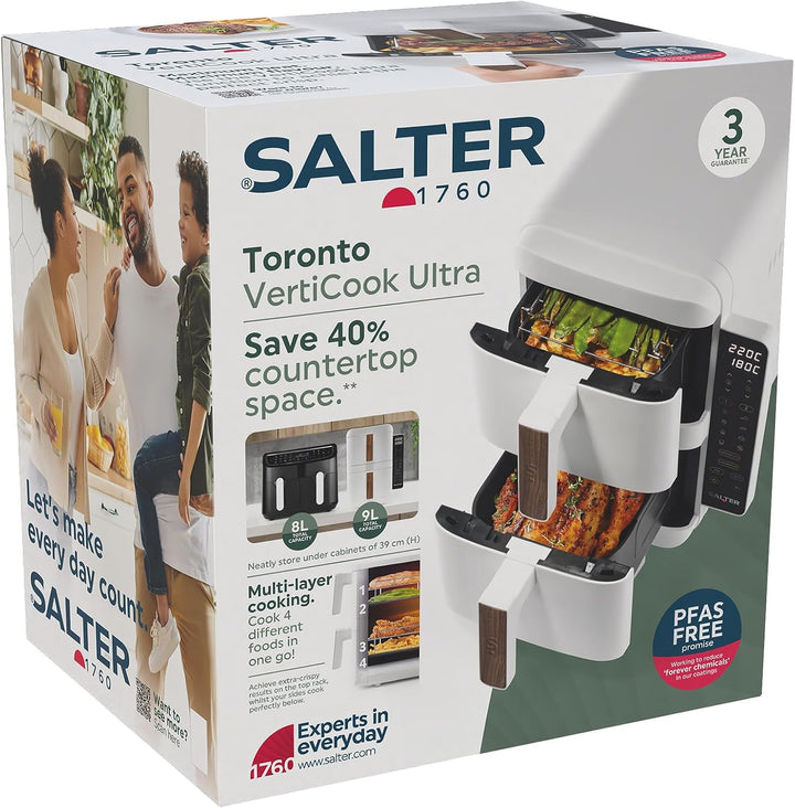 Salter VertiCook Ultra Stapelbarer Heissluftfritteuse - Vertikales Kochen, 9L, 2 x 4,5L Körbe & Rost