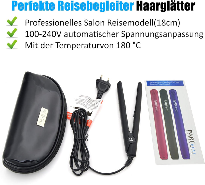 FARI Reisen Mini Haar Haarglätter, Keramik Turmalin Haar Glätteisen Mit Reisetasche, Automatischen U