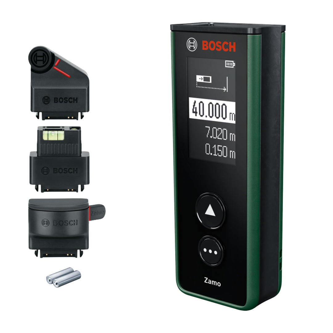Bosch Zamo Laser‑Entfernungsmesser Set, 40 m Reichweite, USB‑C, speichert 10 Werte, inkl. Linien‑/Ra