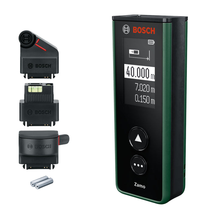 Bosch Zamo Laser‑Entfernungsmesser Set, 40 m Reichweite, USB‑C, speichert 10 Werte, inkl. Linien‑/Ra