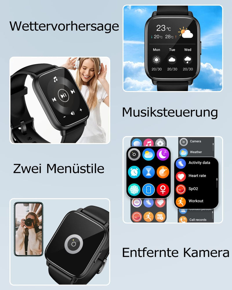 RUIMEN Smartwatch mit Telefonfunktion,Smartwatch für Damen Herren HD-Touch Screen Fitnessuhr mit SpO