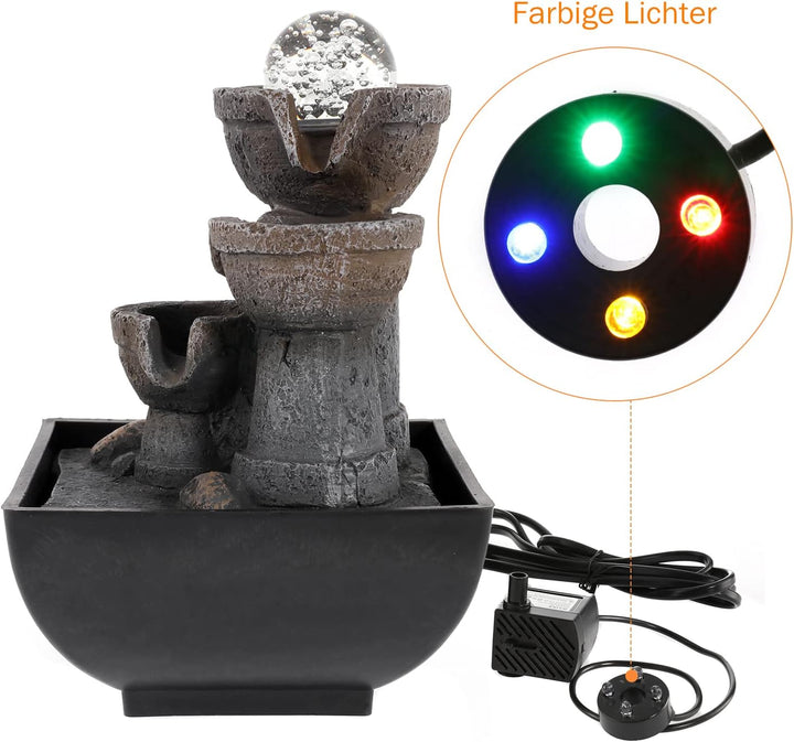 Dyna-Living Tischbrunnen mit Rollender Kugel, Tischplatte Zimmerbrunnen Wasserfall Brunnen für Indoo