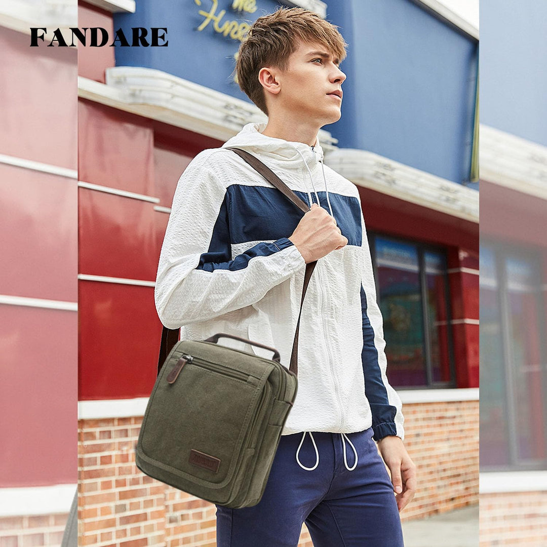 FANDARE Leinwand Umhängetasche Schultertasche Kuriertasche Canvas Messenger Bag für Herren Damen Kle