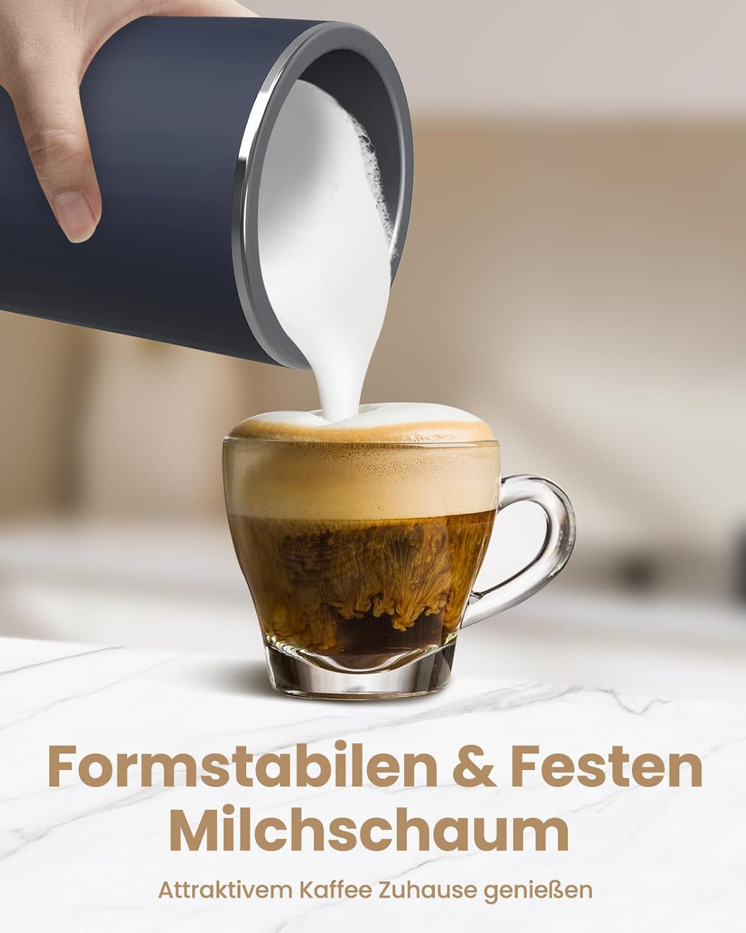 SIMPLETASTE Milchaufschäumer Elektrisch 4-in-1, Heisser & kalter Milchschaum, Milch erwärmen & Kakao