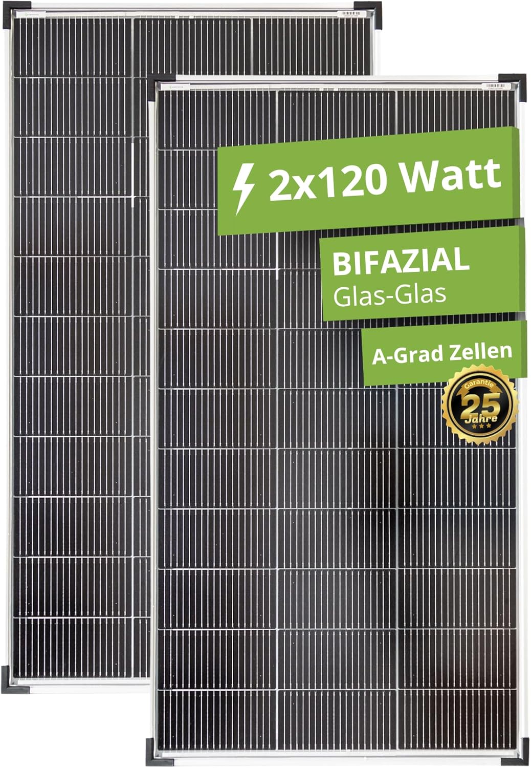 SOLARTRONICS Solarmodul 120 Watt Mono bifazial18 V 18 Busbars Solarpanel Solarzelle (2 Stück)