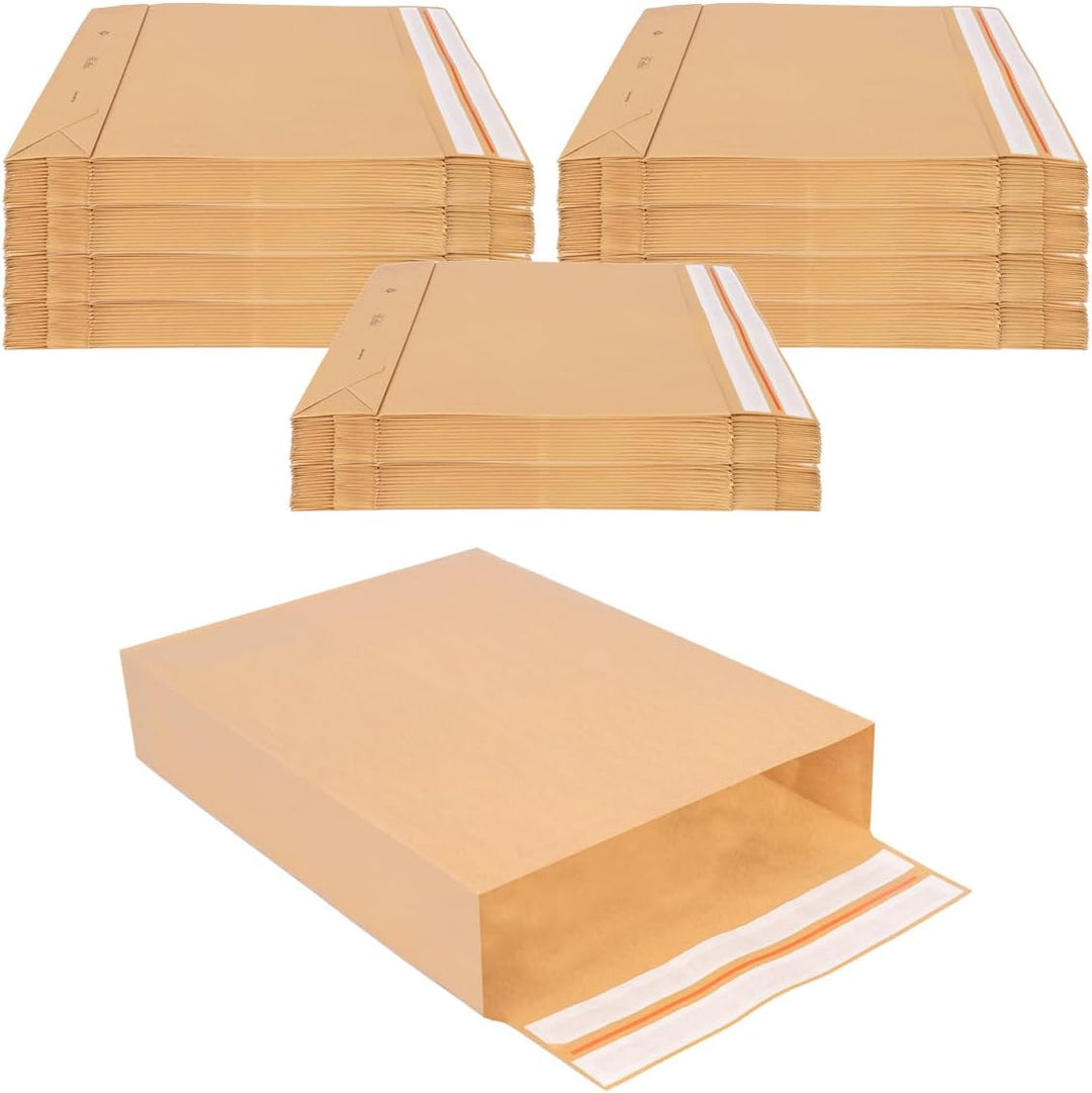 100 Faltentaschen 500x400x100 mm mit Klotzboden, doppelte Haftklebung und Aufreissfaden Versandtasch
