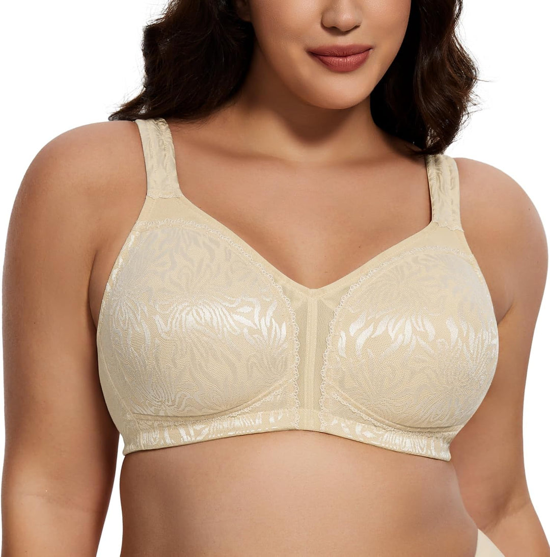 Deyllo Damen Vollschalen Minimizer BH Nicht Bügel Grosse Grössen BH Klassischer Beige 80B, Beige 80B