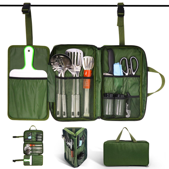 Camping Küchenhelfer Set mit wasserdichte Tasche für Camping Kochgeschirr,Camping Geschirr,Klein und