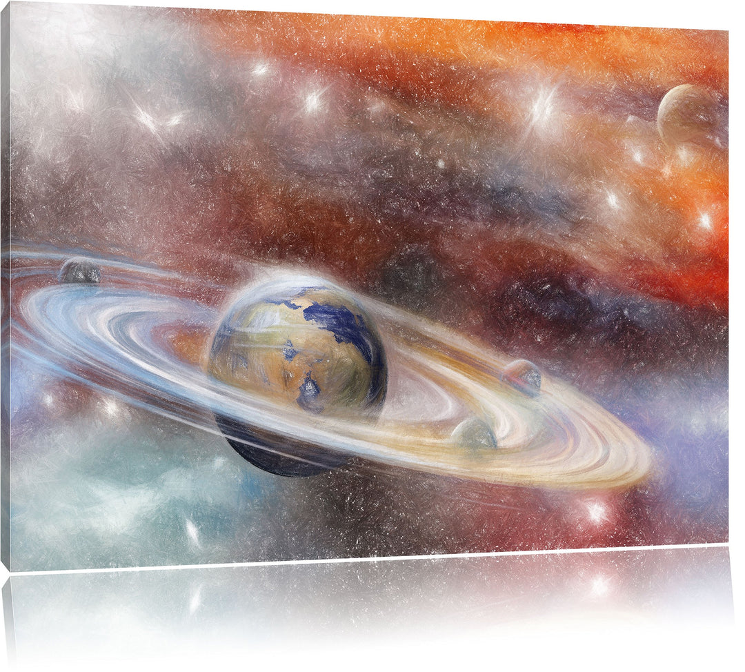 Pixxprint abstrakte Galaxie Kunst Buntstift Effekt, Format: 100x70 auf Leinwand, 100x70