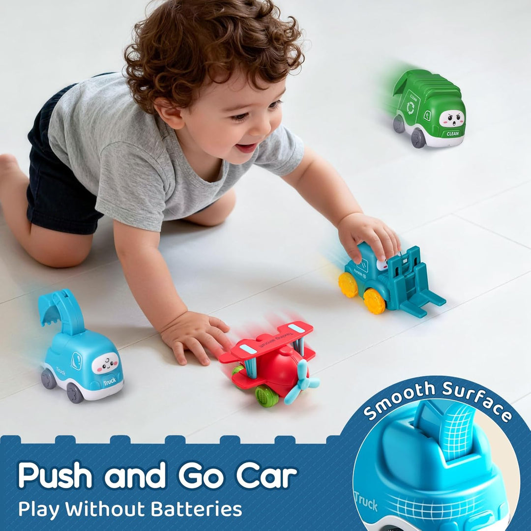 lerrbo 6 PCS Cartoon Lastwagen Auto Spielzeug mit Kräne/Spielmatte/Aufbewahrungstasche|Babyspielzeug