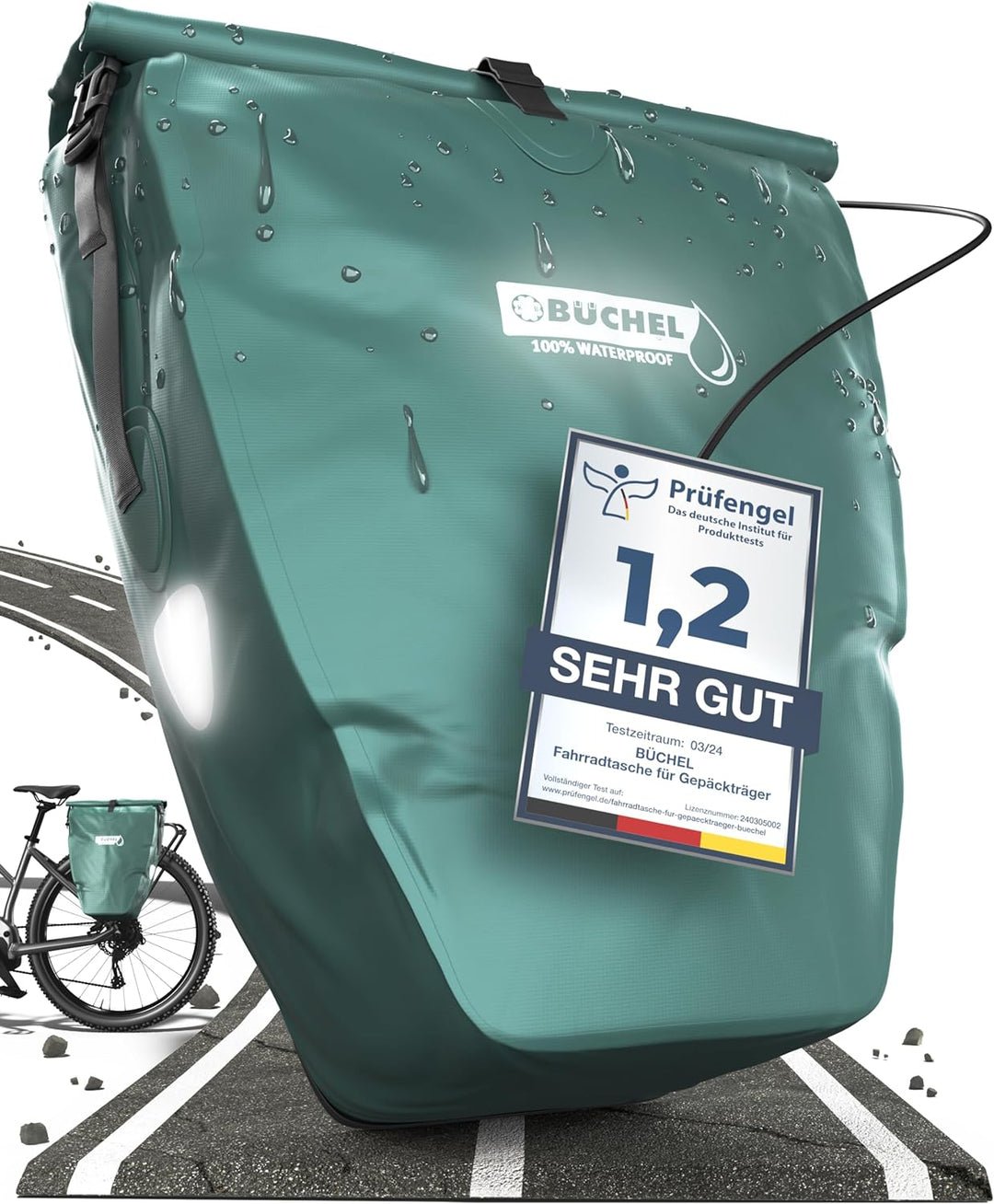 Büchel Fahrradtasche für Gepäckträger I 25.4 L - 100% Wasserdicht I mit Tragegriff und Schultergurt